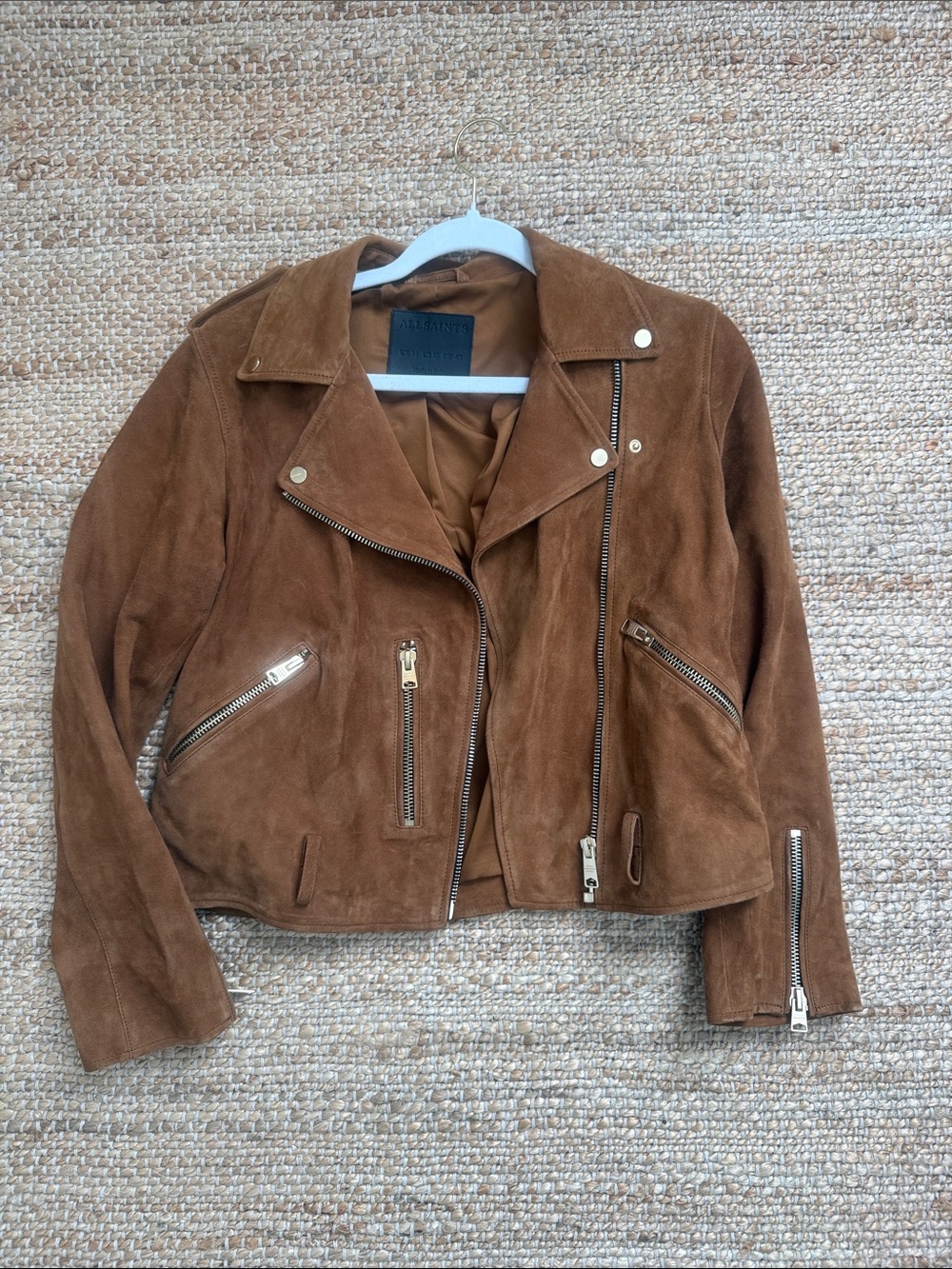 AllSaints Brown Suede Moto Jacket